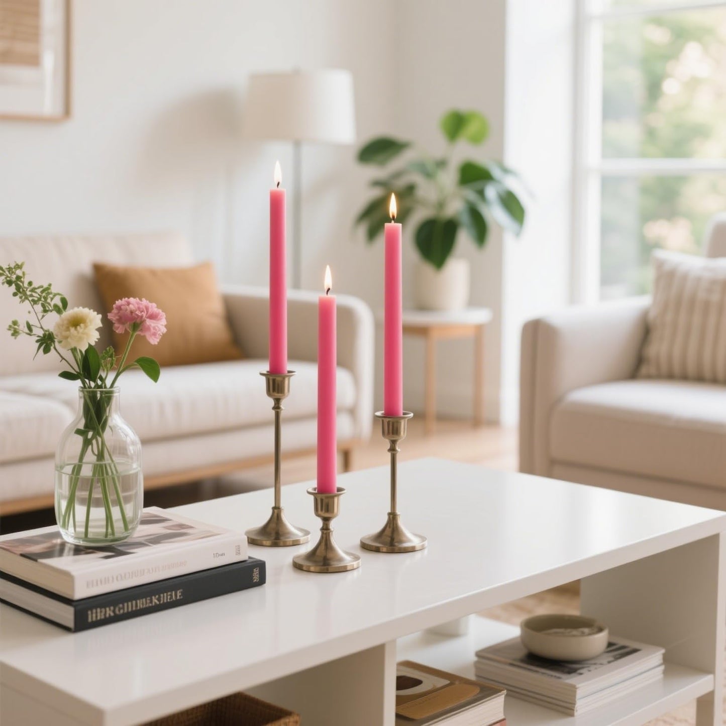 12-Pack Unscented Hot Pink Taper Candles, 10 Inch Dripless Smokeless Candlesticks, Long-Lasting Burn Time of 7-8 Hours, Perfect for Home Decor Wedding Dinner