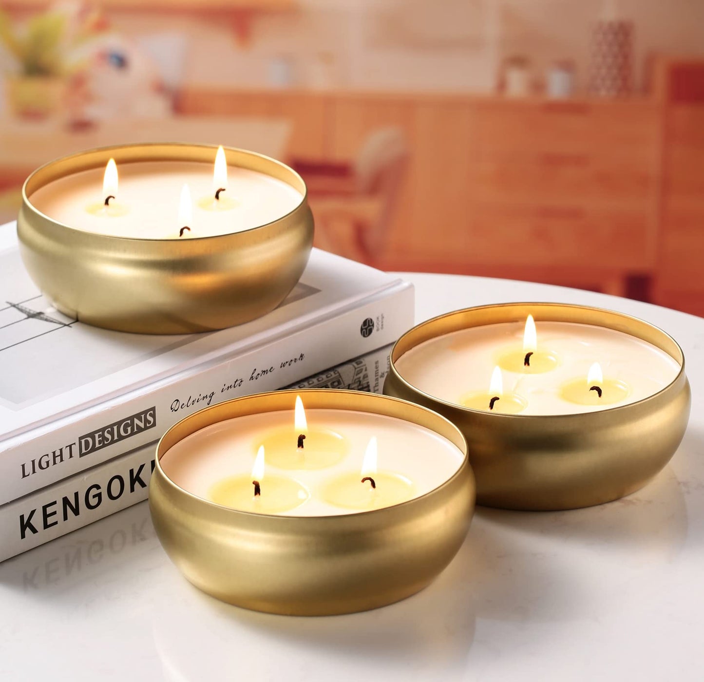 Kedtui Citronella Candles, 3 Pack Each 3-Wick Scented Candle Soy Wax Portable Travel Tin Gift Set, Outdoor and Indoor