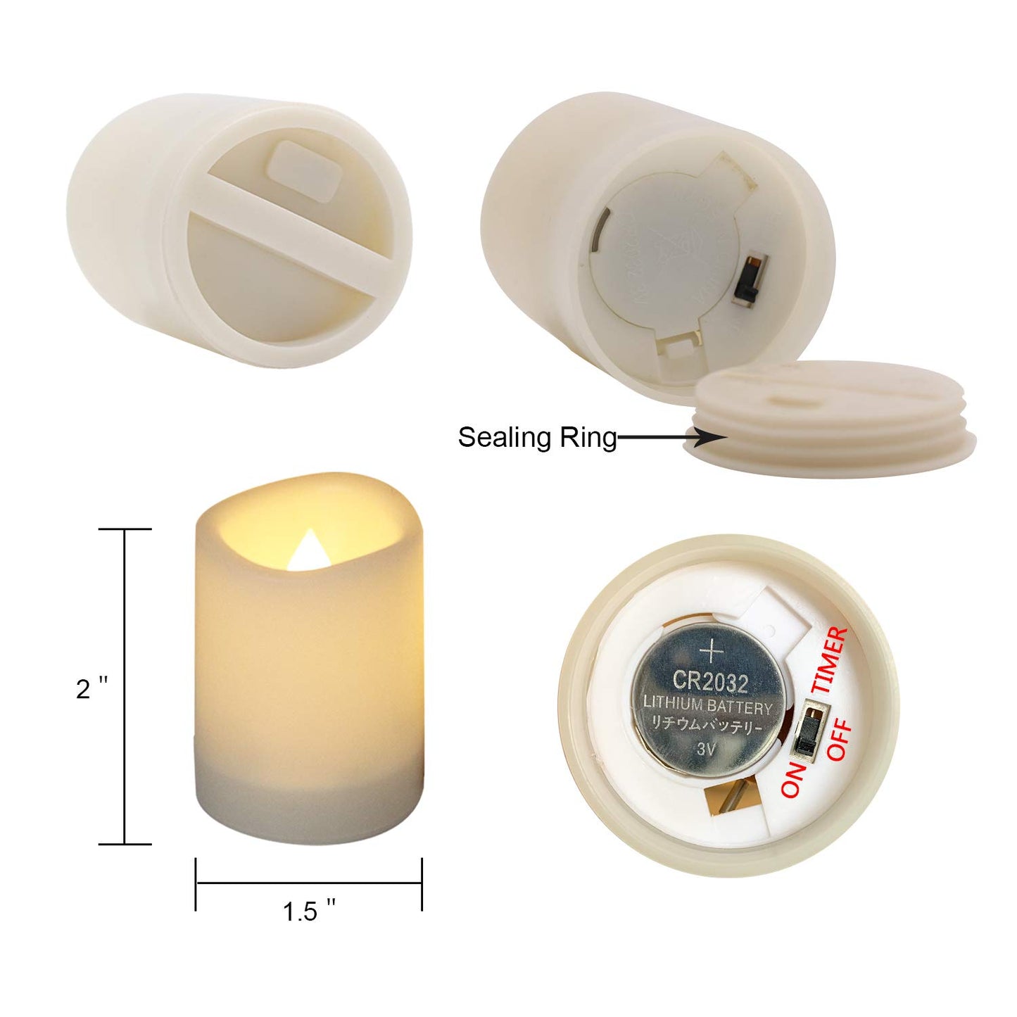 DRomance Outdoor Waterproof Flameless Votive Candles with Timer, Battery Operated LED Tealight Flickering Candles Warm Light Set of 12 Wedding Party Decor Plastic Candle(1.5 x 2 Inches)