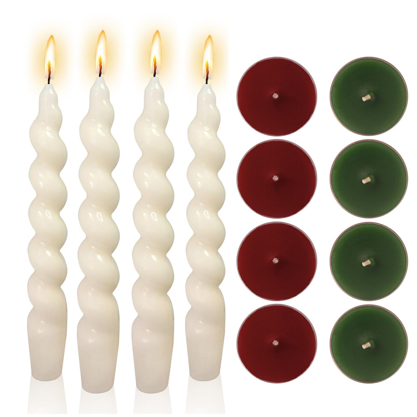 NJAO HOO 7.5 Inch White Spiral Candlesticks, 24 Pack Scented Tealight Candles for Dinner Home Christmas Decor Thanksgiving Party Wedding