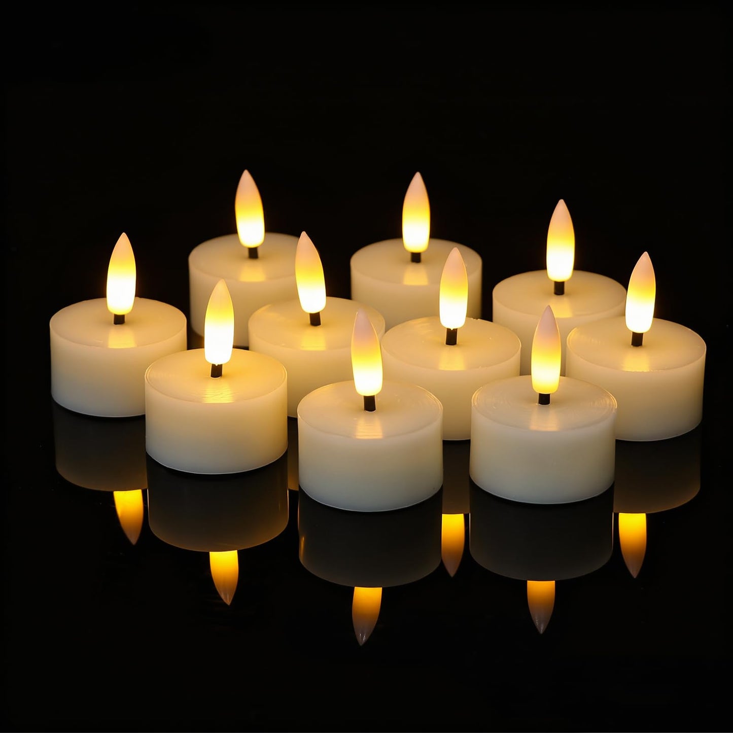 GenSwin Real Wax Tea Lights Candles Battery Operated, Flameless LED Tealights Candles with 6H Timer, 10 Pcs Battery Tea Lights with 3D Flame for Christmas Holiday Home Decor(Ivory, D1.6” x H2”)