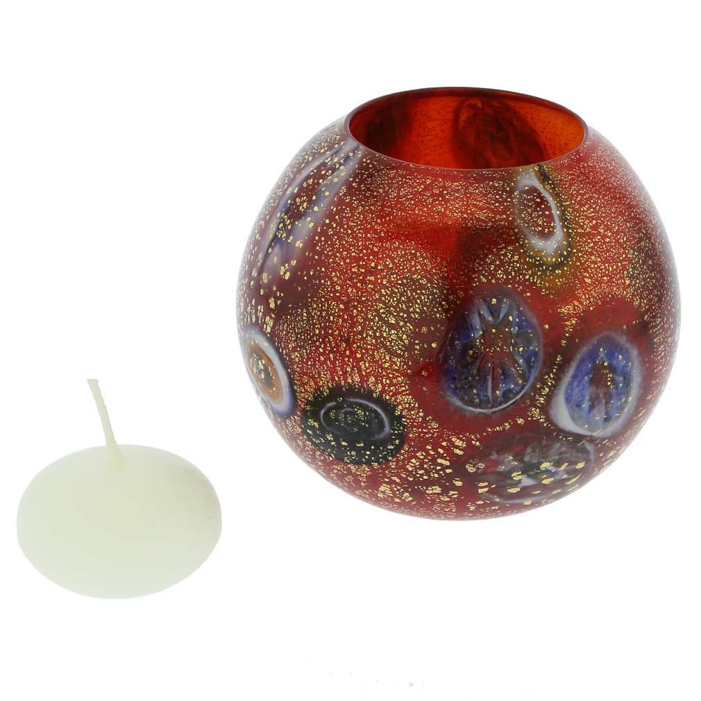 GlassOfVenice Murano Glass Millefiori Votive Candle Holder - Red