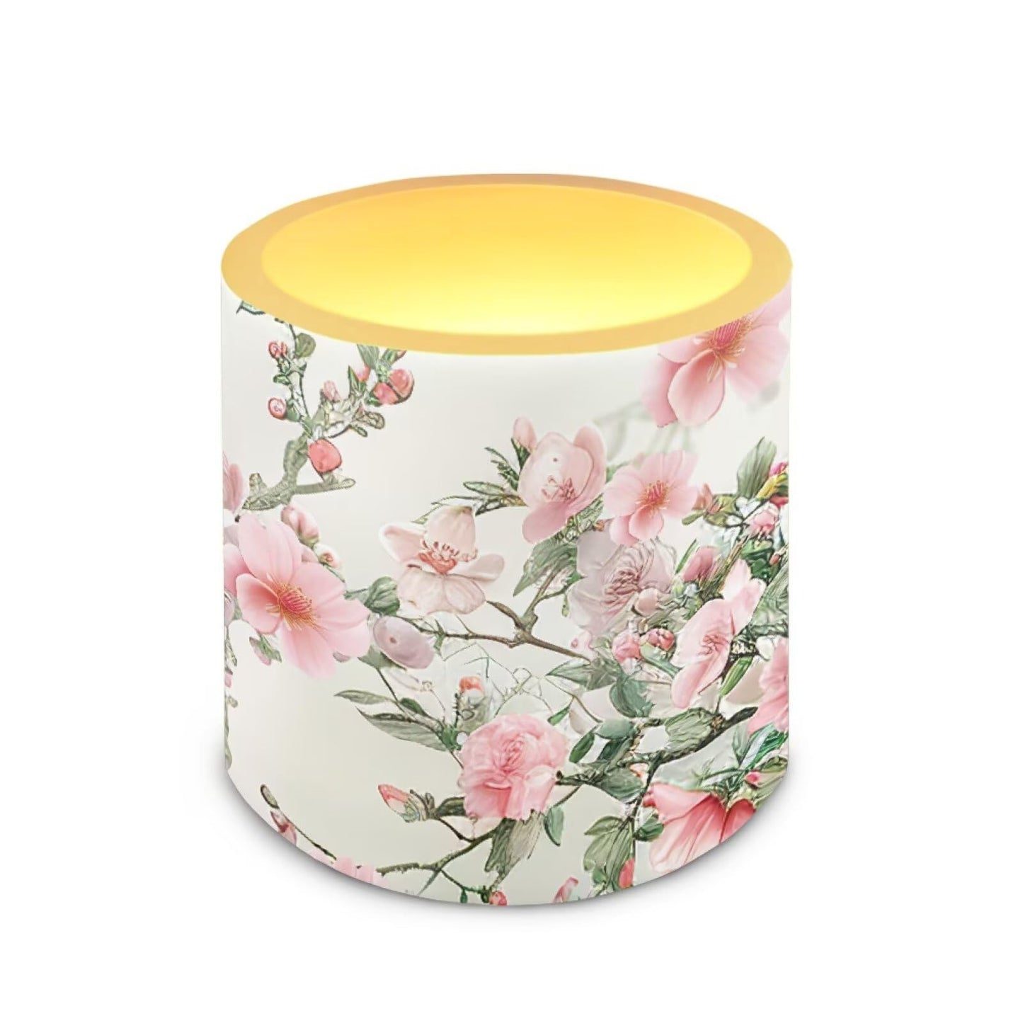 NETILGEN Flickering Flameless Candles with Remote Timer Control Pack of 4 Battery Operated LED Pillar Candles 3 inch Flameless LED Candles Pink Flowers Print