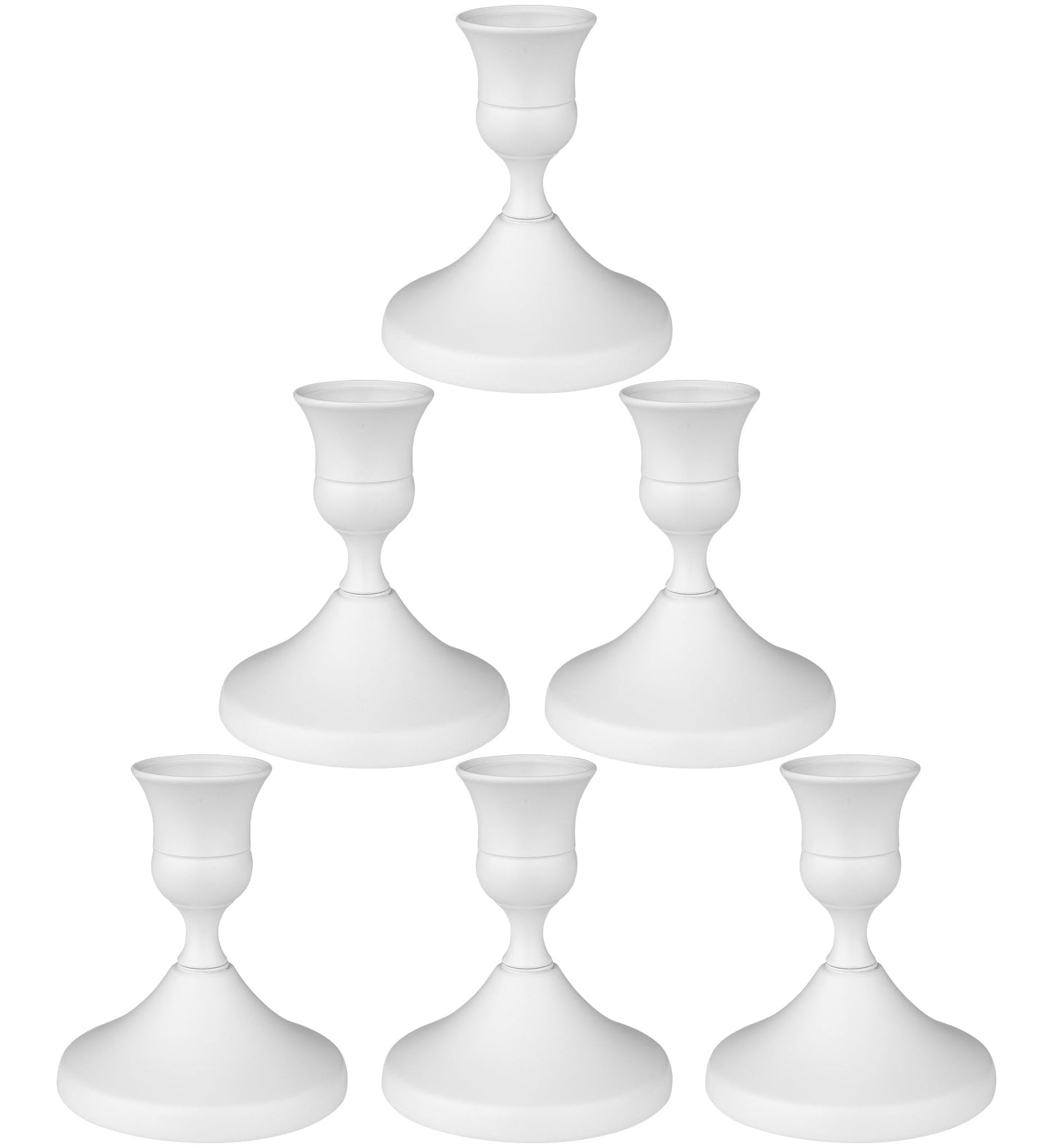 Candle Holders White Set of 6, Vintage Metal Candlestick Holders for Dinner Room Table Centerpiece, Low Metal Candles Sticks for Wedding Centerpieces Christmas Birthday Party