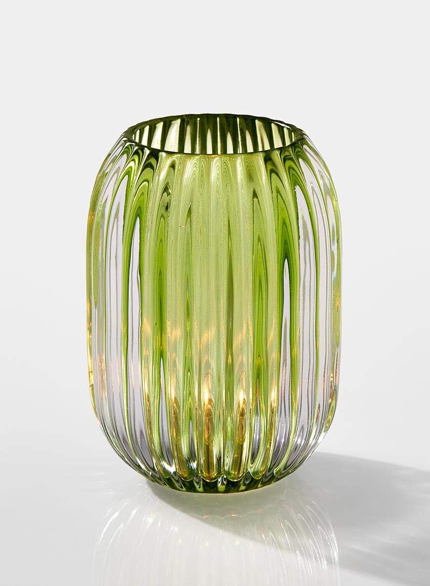 Serene Spaces Living Green Optical Glass Votive Holder, Perfect for Weddings and Home Décor, 5" Tall and 3.5" Diameter, Set of 12