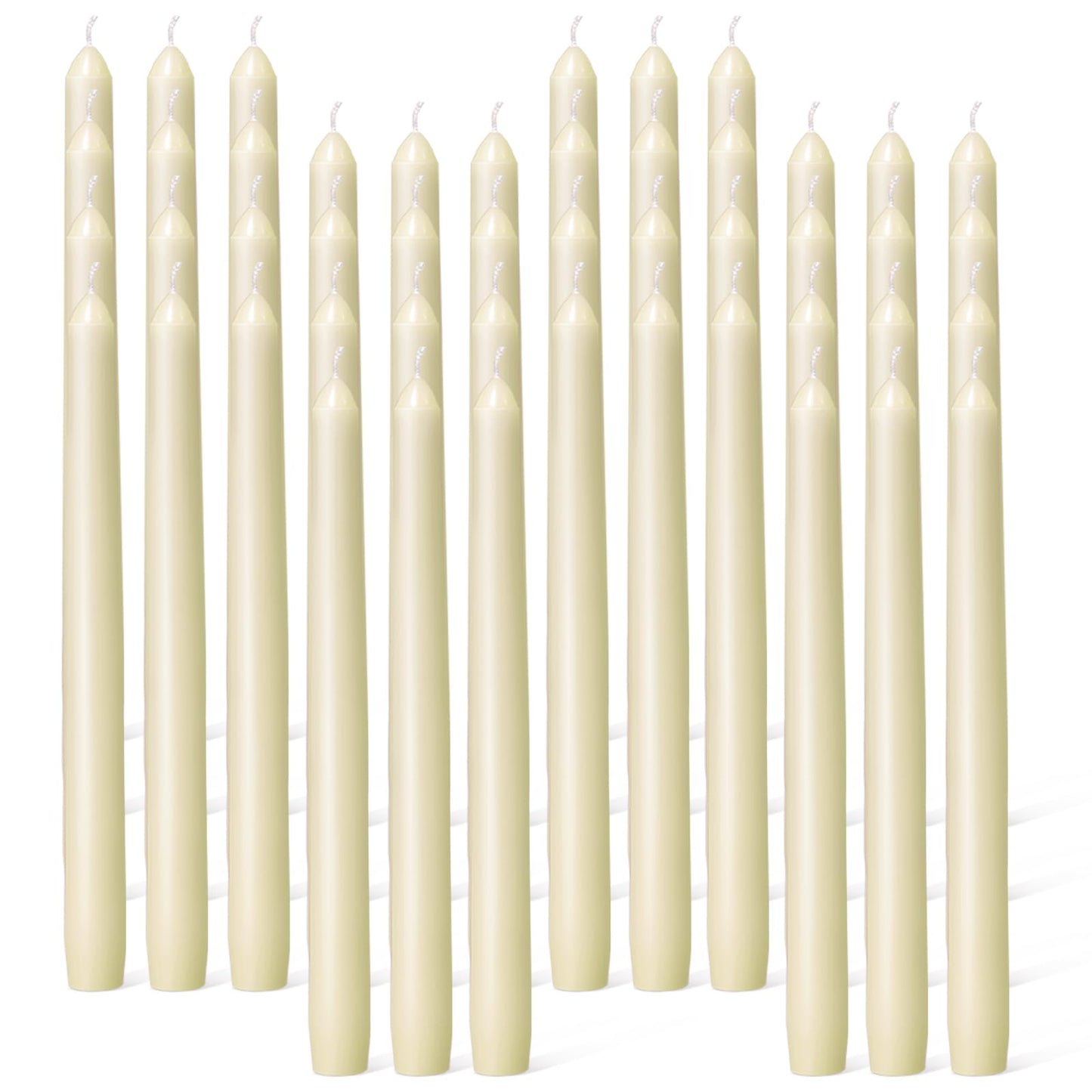 Everymoment Ivory Taper Candles - 48 Pack 10 Inch Candlesticks - Dripless & Smokeless Tapered Candle 8 Hours Unscented Cream Candle Sticks - Perfect for Wedding Holiday Dinner Party Home Decor