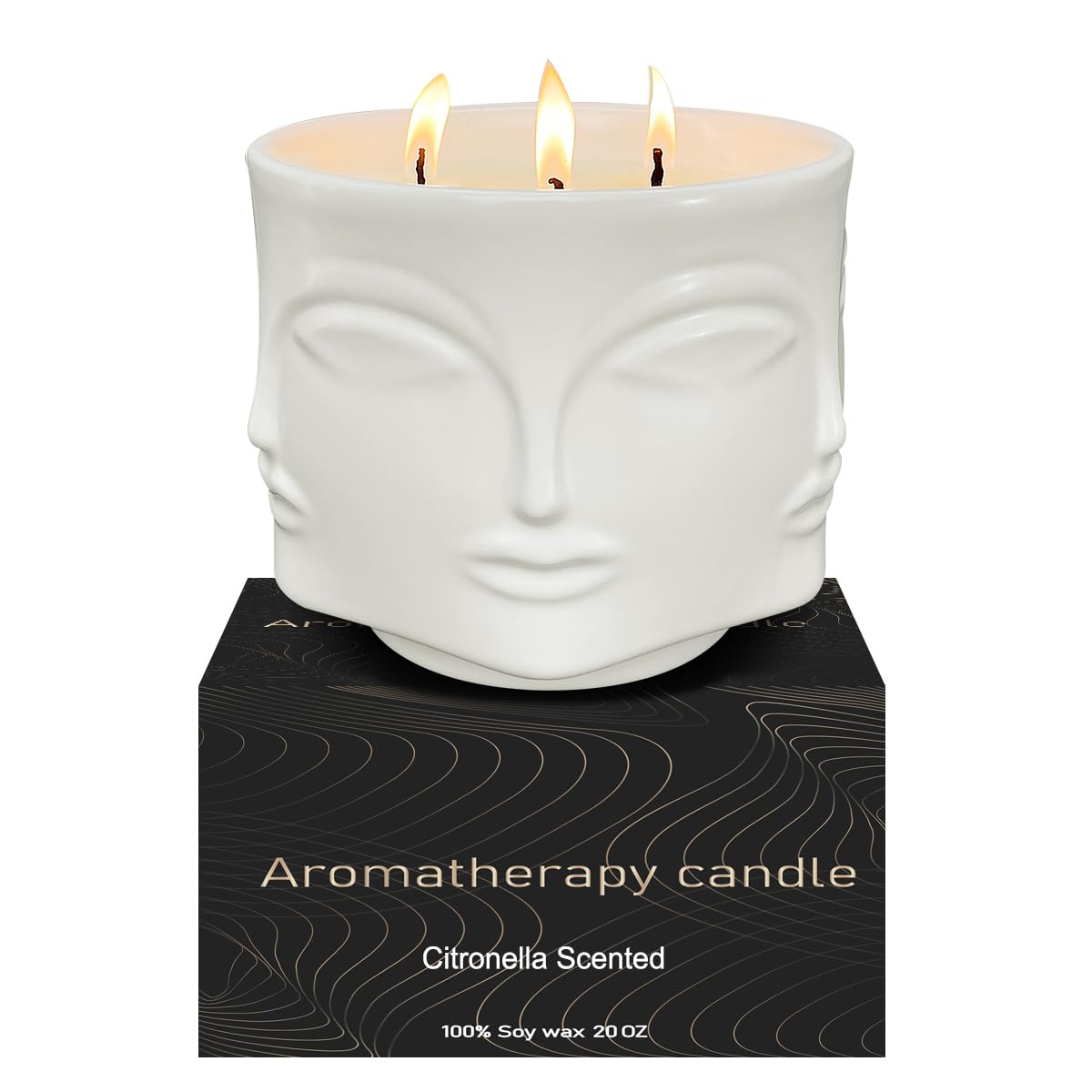 Outdoor Decorative White Large Citronella Candle, 20oz, Ceramic, 3 Wick Scented Candles, 100% Soy, for Patio Decor, Outside Table Decor, Camping Accessories