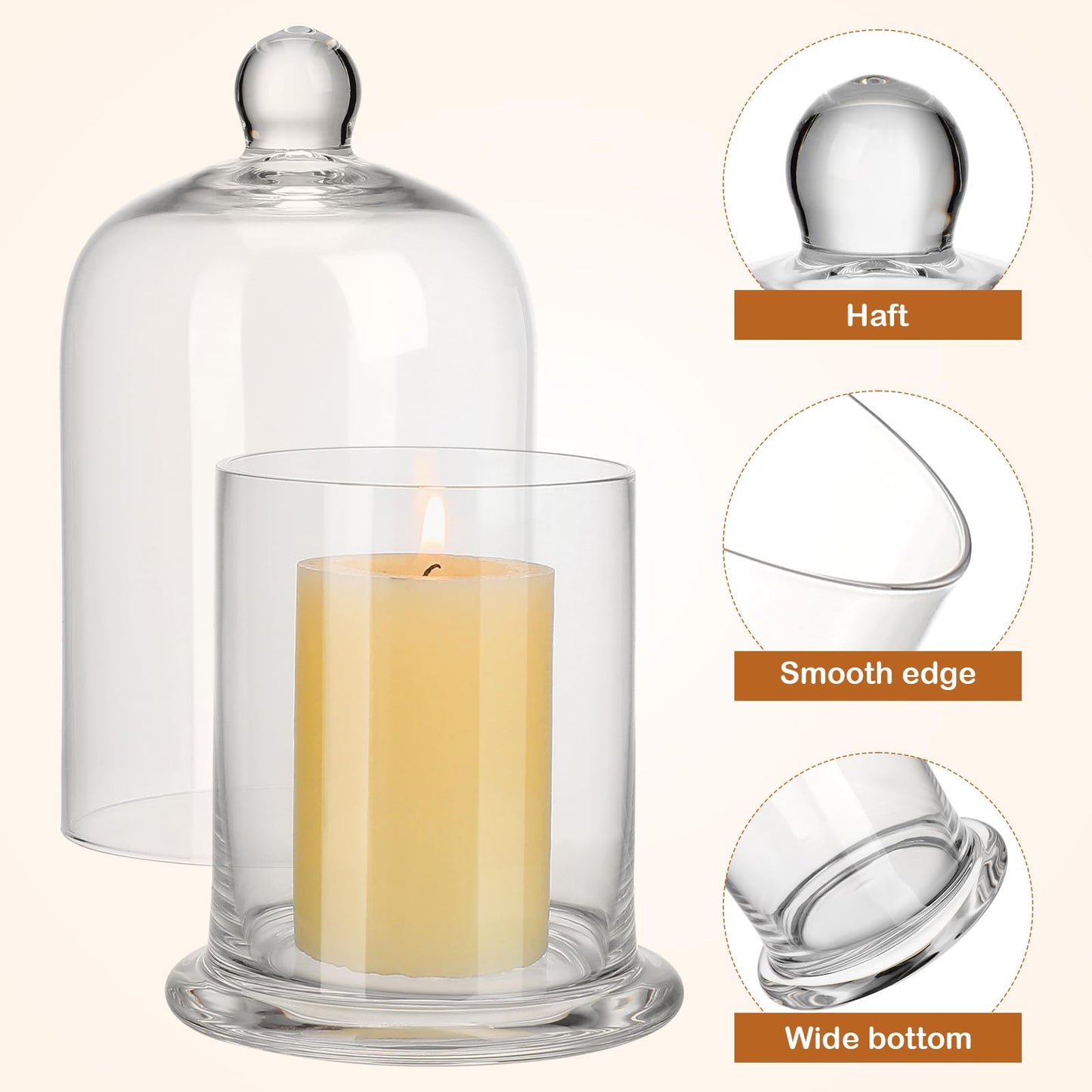 EXCEART Glass Cloche 2 Sets Clear Glass Dome Candle Glass Jar Cloche Dome Bell Jar Candle Cover Display Wedding Decoration Ornament Clear