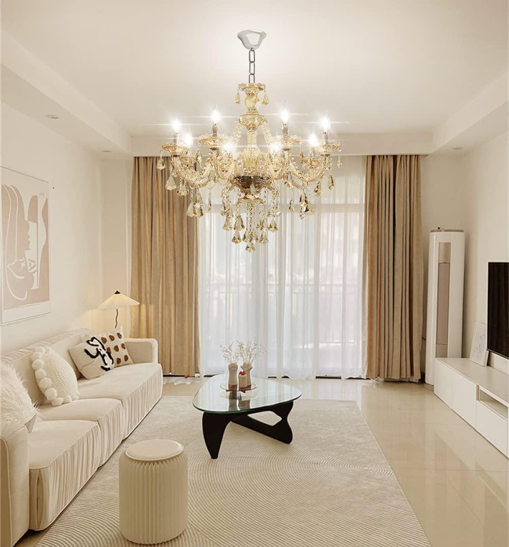 Durahonn Modern Elegant K9 Crystal Chandelier 8 Lights, Cognac Crystal Ceiling Pendant Light Fixture Candle Style E12 Base for Living Room Bedroom Hallway (8 Lights)