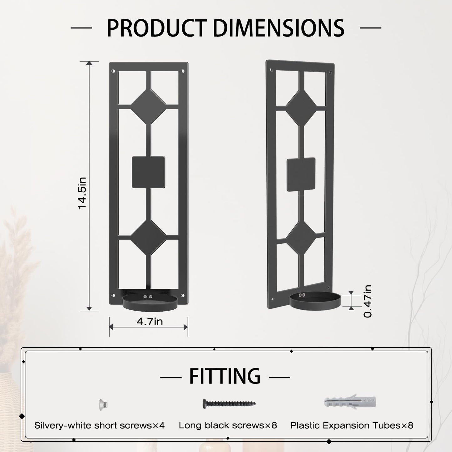 OYEFLY DIY 2 Pcs Wall Sconce Candle Holder,Metal Wall Art (Black)