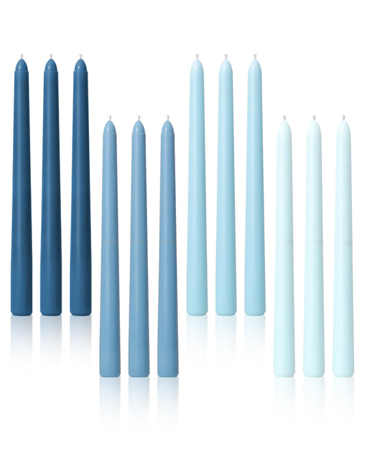 Viyffo 10 Inch Taper Candles, 12 Pack Blue-Unscented, Dripless Design– Long Tall Tapered Candlesticks for Wedding, Dinner, Holiday, Party, Home Decor Natural Color Series