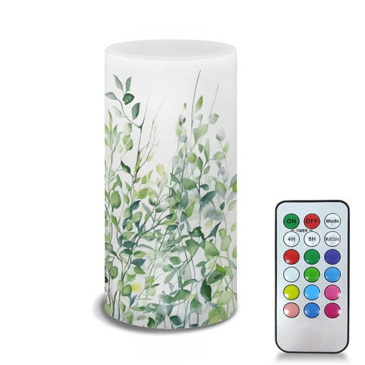 NETILGEN Flameless LED Candle Flickering Wick Electric Candles with Remote Timer Color Changing 5.9 Inches Pillar Candle for Home Table Centerpiece Decoration, Leaf Green White