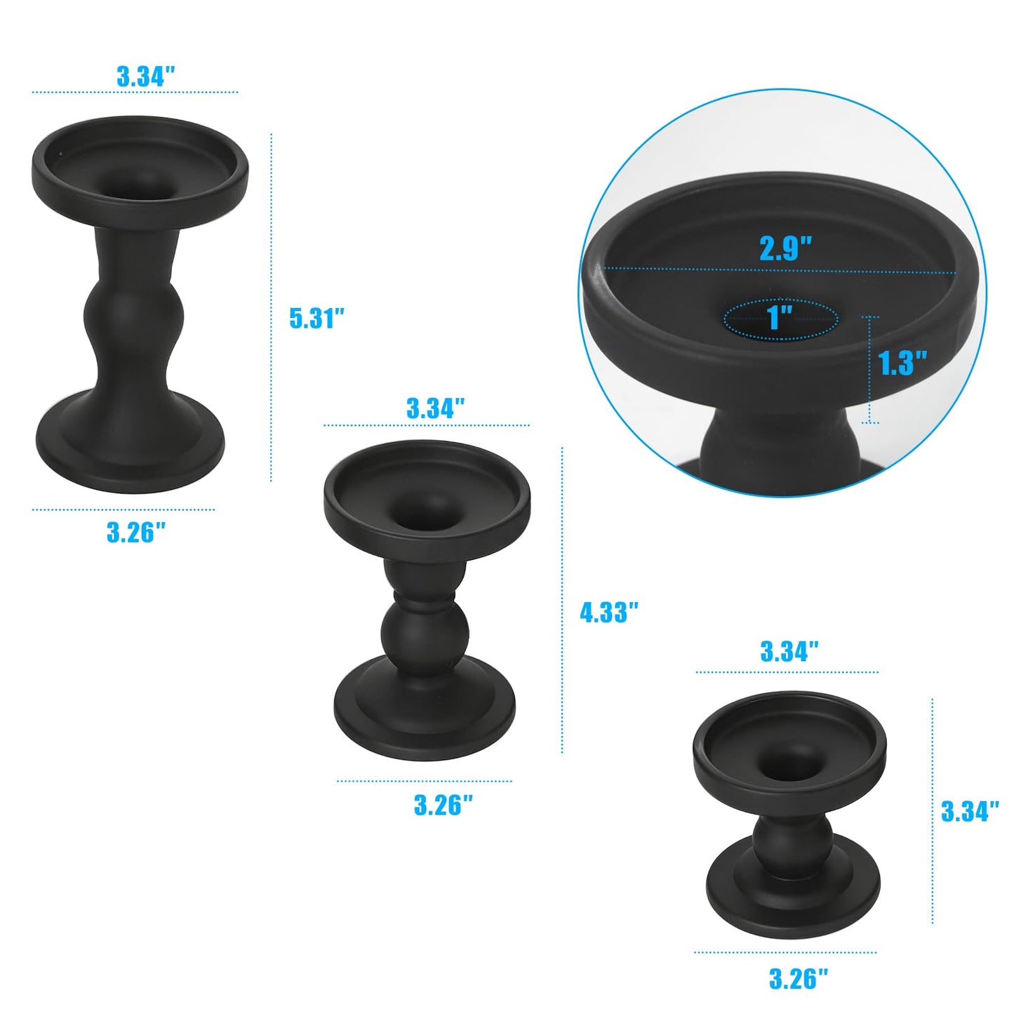 DreamsEden 3-Piece Matte Black Glass Candle Holders Set - Modern Opaque Candle Sticks for Taper, Pillar, Tea Light Candles, Sleek Table Centerpiece Decor for Wedding, Dining Room, Party