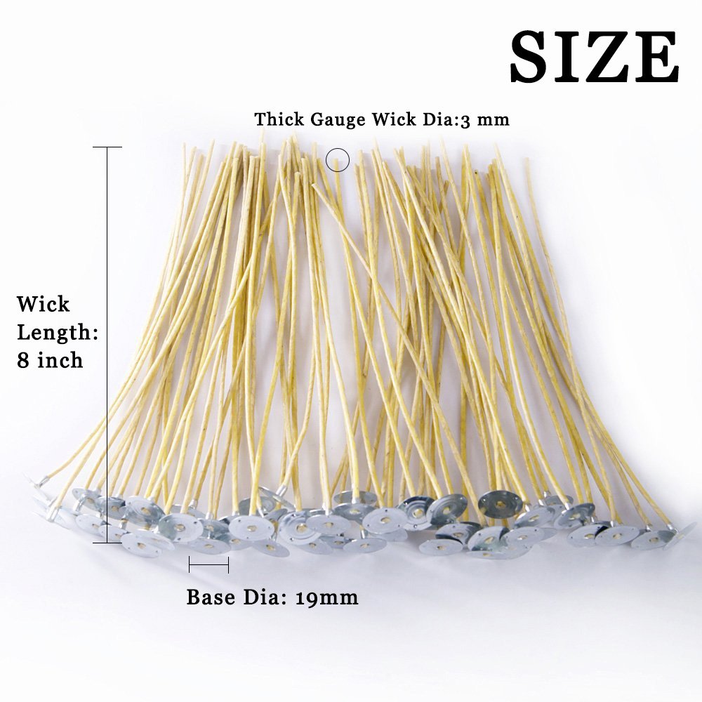 EricX Light Organic Hemp Candle Wicks, 100 Piece 8" Pre-Waxed by Beeswax & Tabbed, for Candle Making