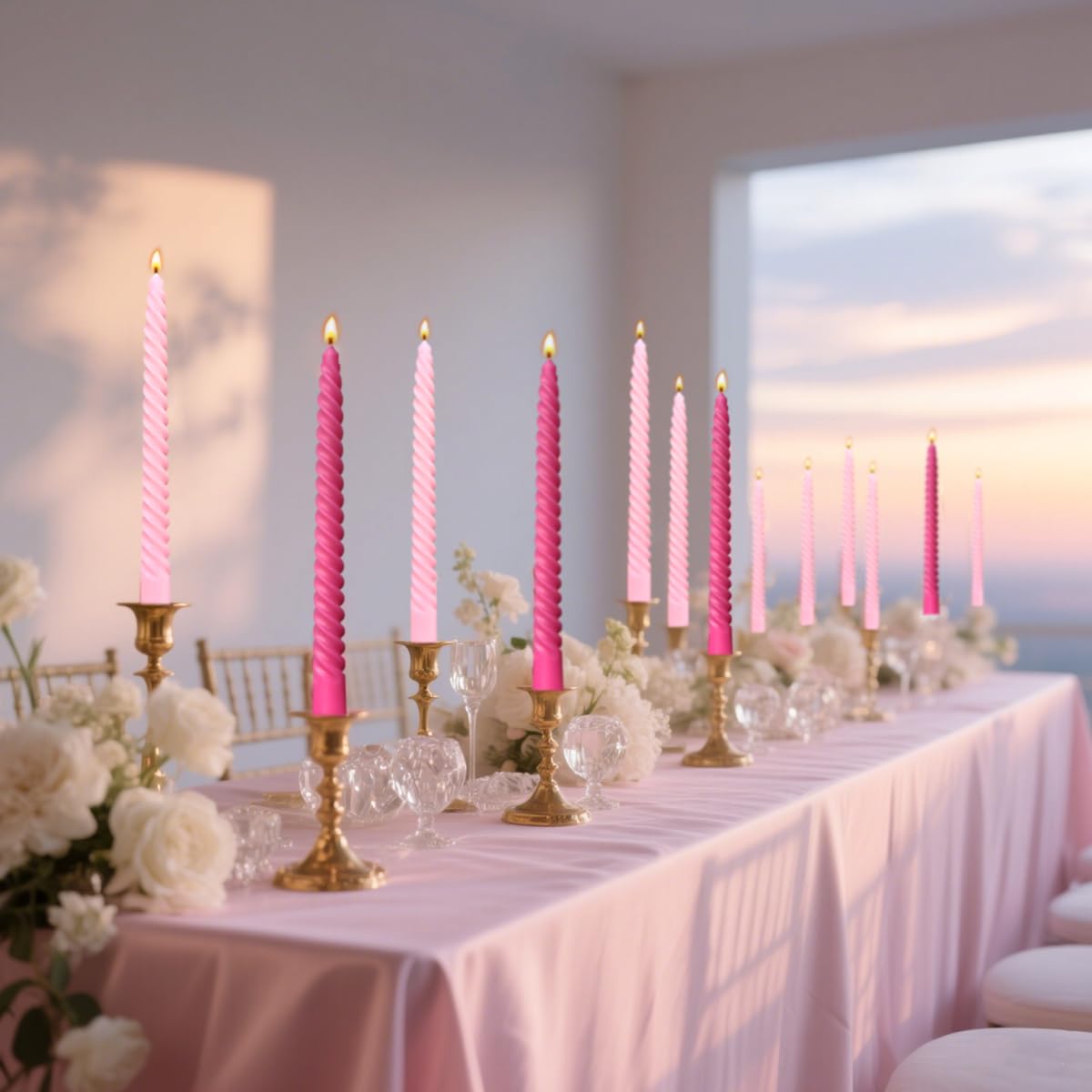 10 Pack Pink and 10 Pack Hot Pink Spiral Taper Candles for Holiday Home Decoration, 10 Inch Unscented Dripless Twisted Candlesticks for Dinner Party Wedding Valentines Day Baby Shower and Easter