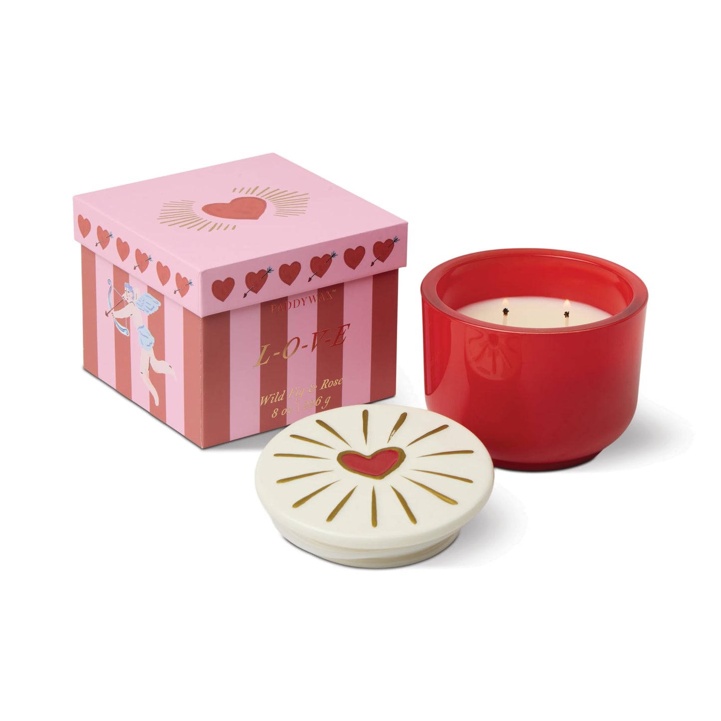 Paddywax Charmed Scented Candle in Glass Jar with Hand Painted Ceramic Lid, Soy Candle with Approx. 50 Hour Burn Time, Decorative Gift Candle for Home, 8 oz, Wild Fig & Rose