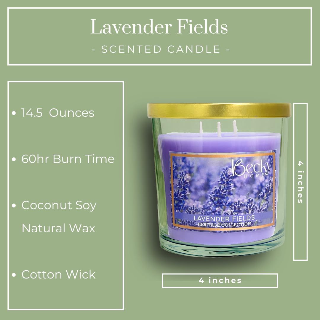 Becky Home 14.5oz Lavender Scented Candles for Home, 60 Hrs Soy Wax Candle for Stress Relief and Meditation House Aromatherapy Candle Gifts for Men and Women