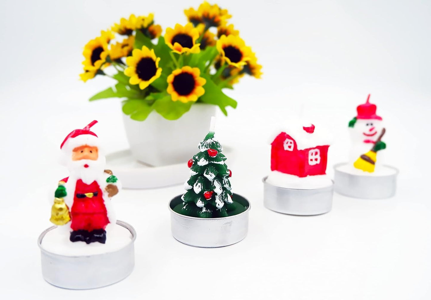 12 Pieces Tealight Candles Handmade Delicate Santa Hat Claus Christmas Tree Candle Wax Snowman Elk Pinecone House Candles for Party Wedding Spa HomeChristmas Decoration