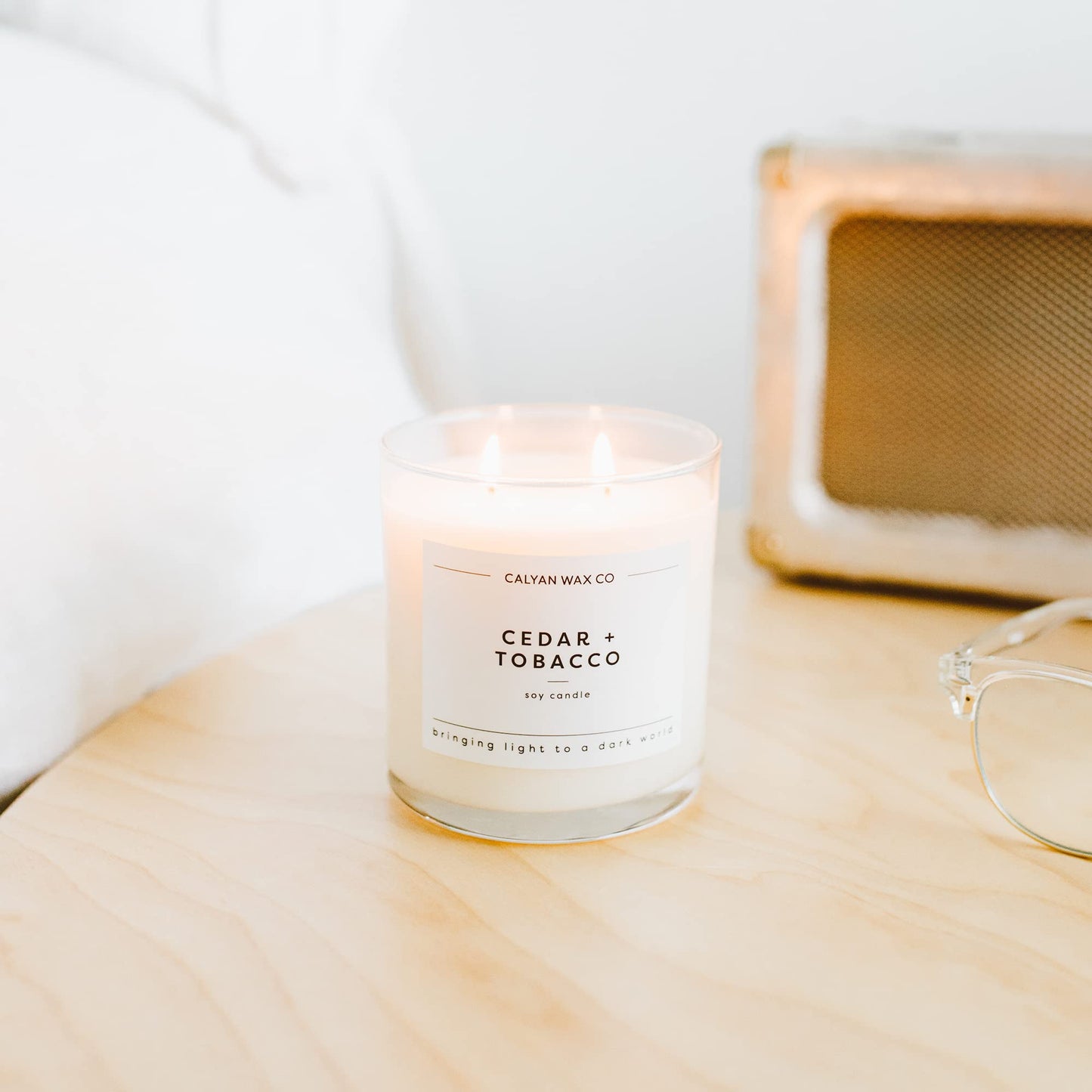 Calyan Wax Co. Cedar & Tobacco 2 Wick Scented Candle - 37 Hour Burn - Luxury Clean Soy Wax Candles - Long Lasting Large Glass Jar Candle for Home - 8.8oz