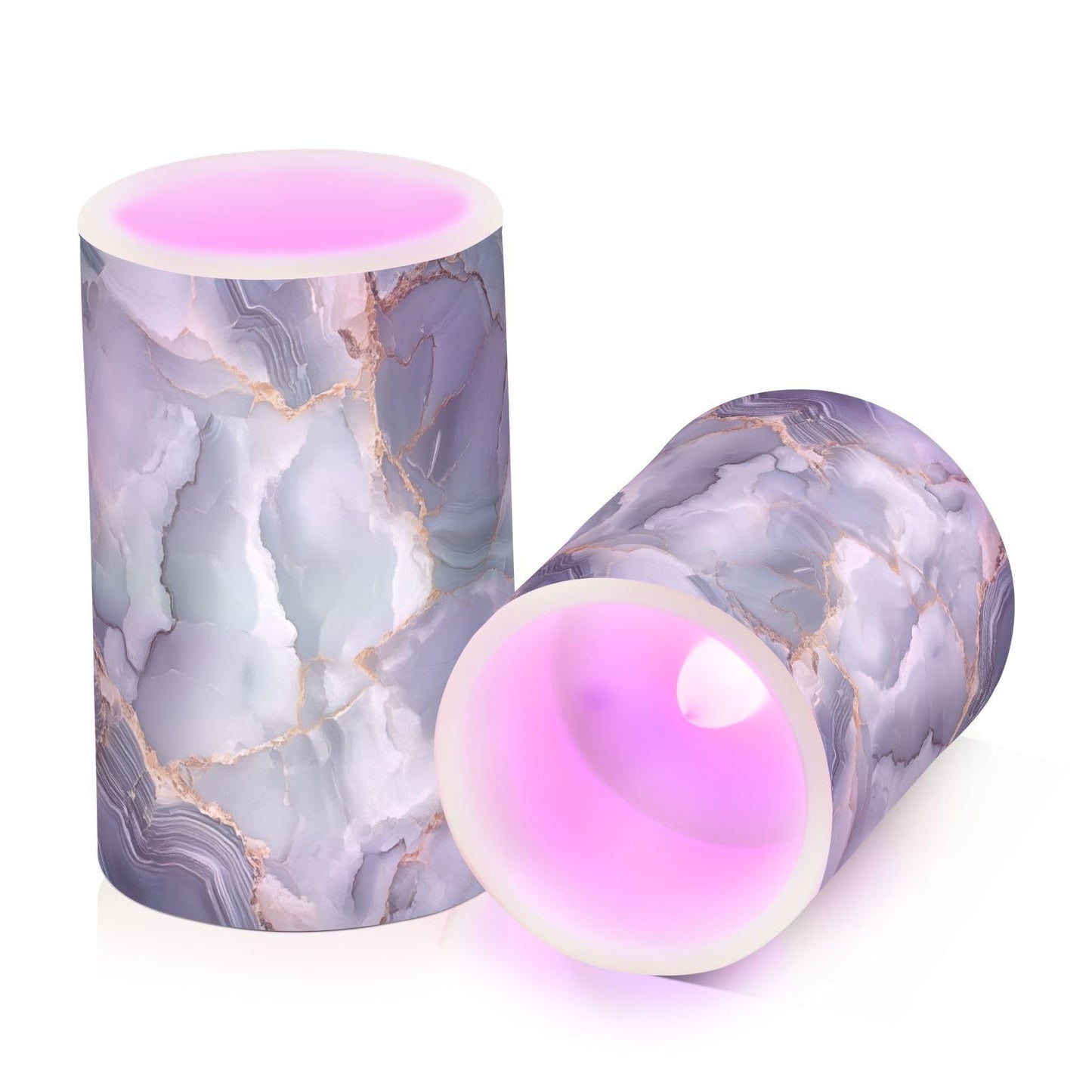 zyrtty 2 Pack Plastic Flameless Candles Dark Blue White Gold Marble Battery Operated with Remote and Timer Real Wax LED Flickering Pillar Candles Set Window Christmas Holiday Decor