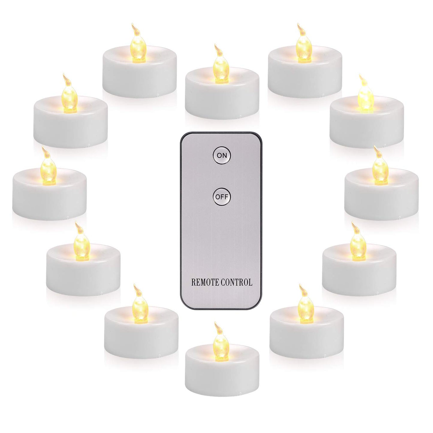 LED Tea Light, Flameless Flickering Tealight with Remote Control, Long Lasting Battery Operated LED Tealight Candle for Seasonal & Festival Celebration Pack of 12
