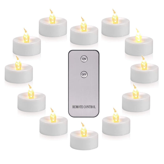 LED Tea Light, Flameless Flickering Tealight with Remote Control, Long Lasting Battery Operated LED Tealight Candle for Seasonal & Festival Celebration Pack of 12