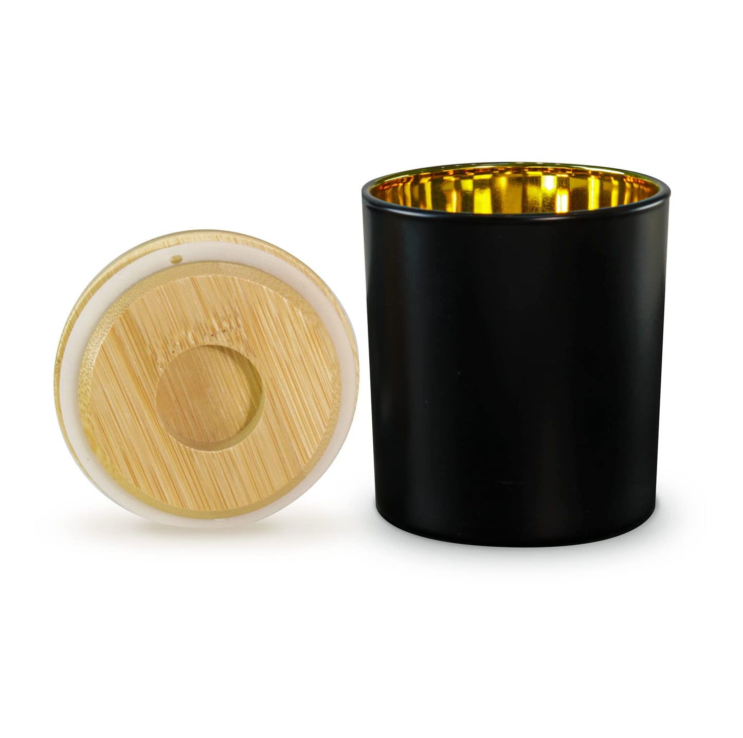 Aroparc Candle Jars with Lids 10oz, Elegant Gold Interior Candle Jars for Candle Making 12 Pieces with Bamboo Lids - Black Matte