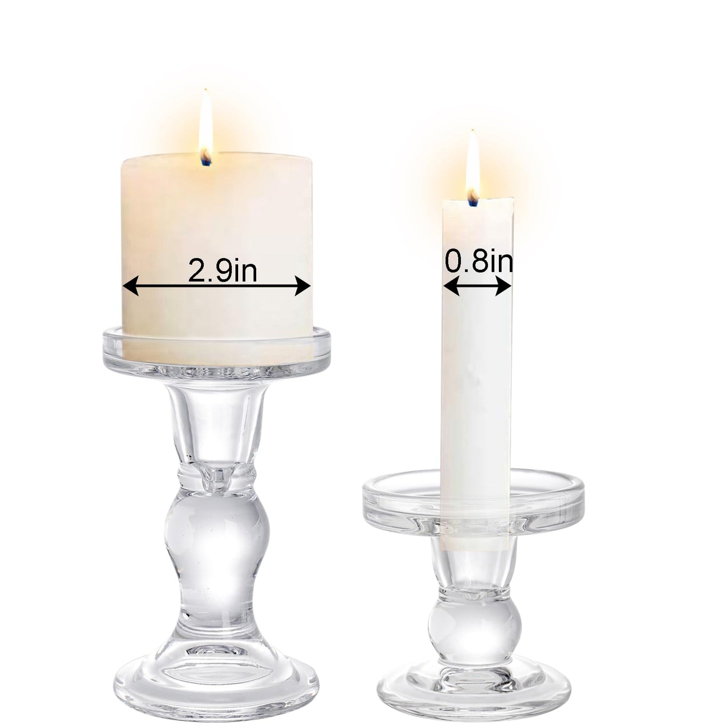 Okllen Set of 6 Glass Candle Holders, Clear Pillar Taper Candlestick Crystal Tealight Candle Holder Stand for Dinner Table, Wedding Centerpieces, Living Room, Home Decor