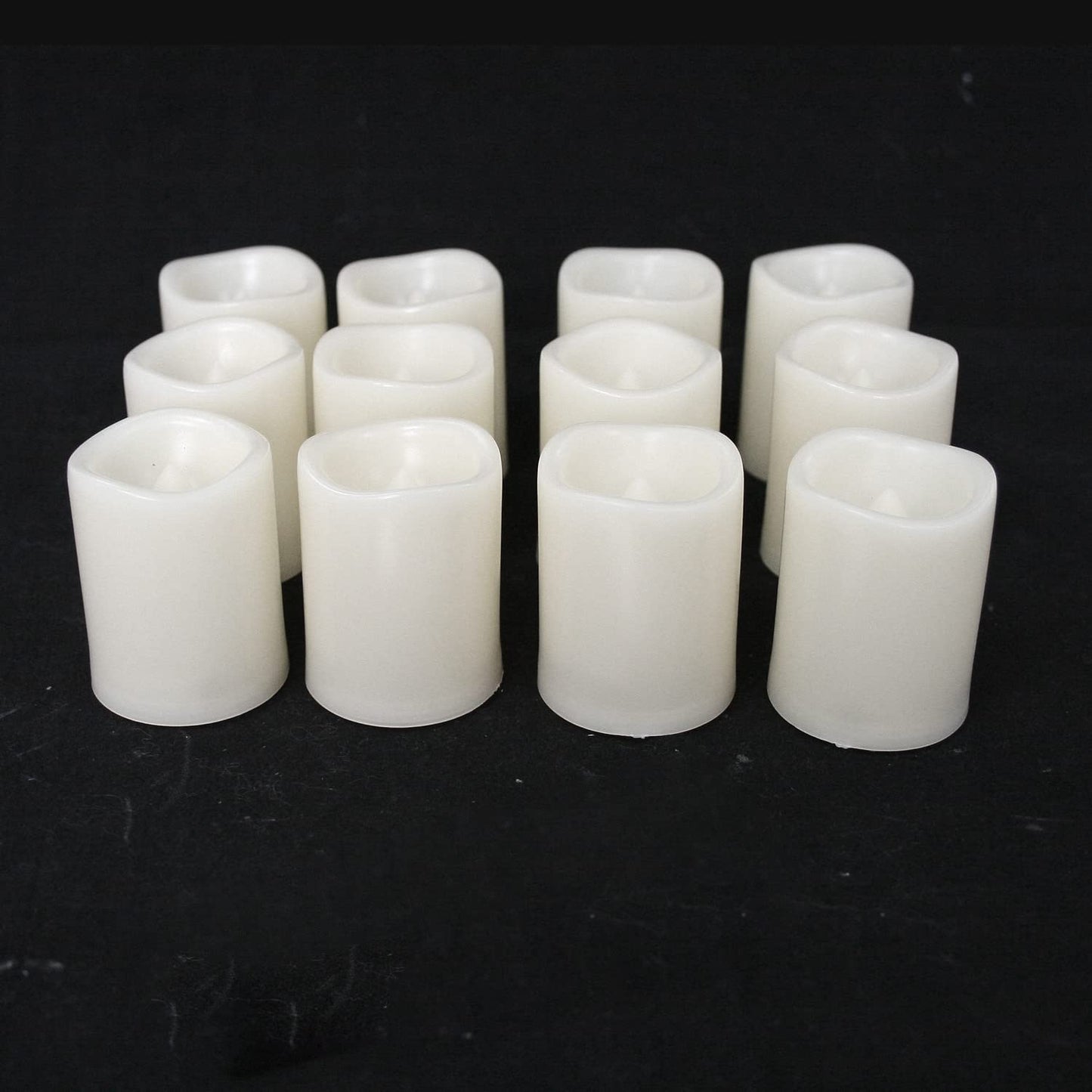 12 PCS Battery Operated Flameless Votive Candles LED Flickering Electric Fake Tea Lights Set Bulk for Christmas Wedding Party Decorations Home Décor, White Base Amber Glow, Batteries Incl.