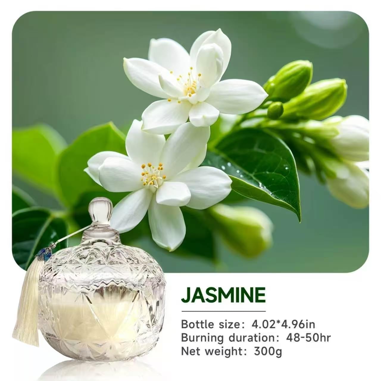 Joo sko Jasmine Scented Soy Wax Candle, 7oz Glass Jar Candle, Aromatherapy Relaxation Candle, Long Burning Clean Scented Candle, Thoughtful Gift for Women, Birthday, Mother's Day, Housewarming