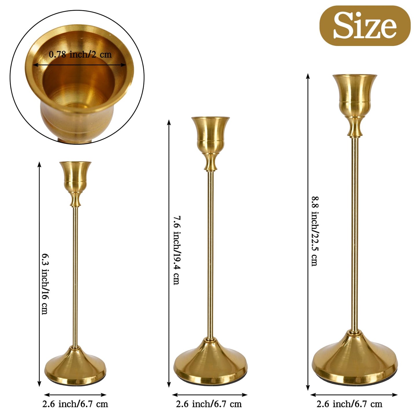 Pesonlook Brass Gold Candlestick Holders 15 PCS Metal Taper Candle Holders,Tall Metal Candlestick Holders for Table Centerpiece,Wedding,Party,Dinner Home Decoration
