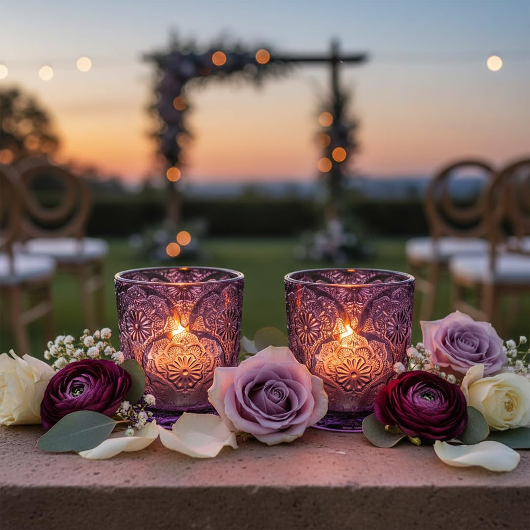 12 Pack Mandala Embossed Glass Candle Holders – Votive Tealight Holders with Patent Design, Decorative Embossed Glass Cups for Wedding Centerpieces, Parties, and Home Décor (Crystal Clear)
