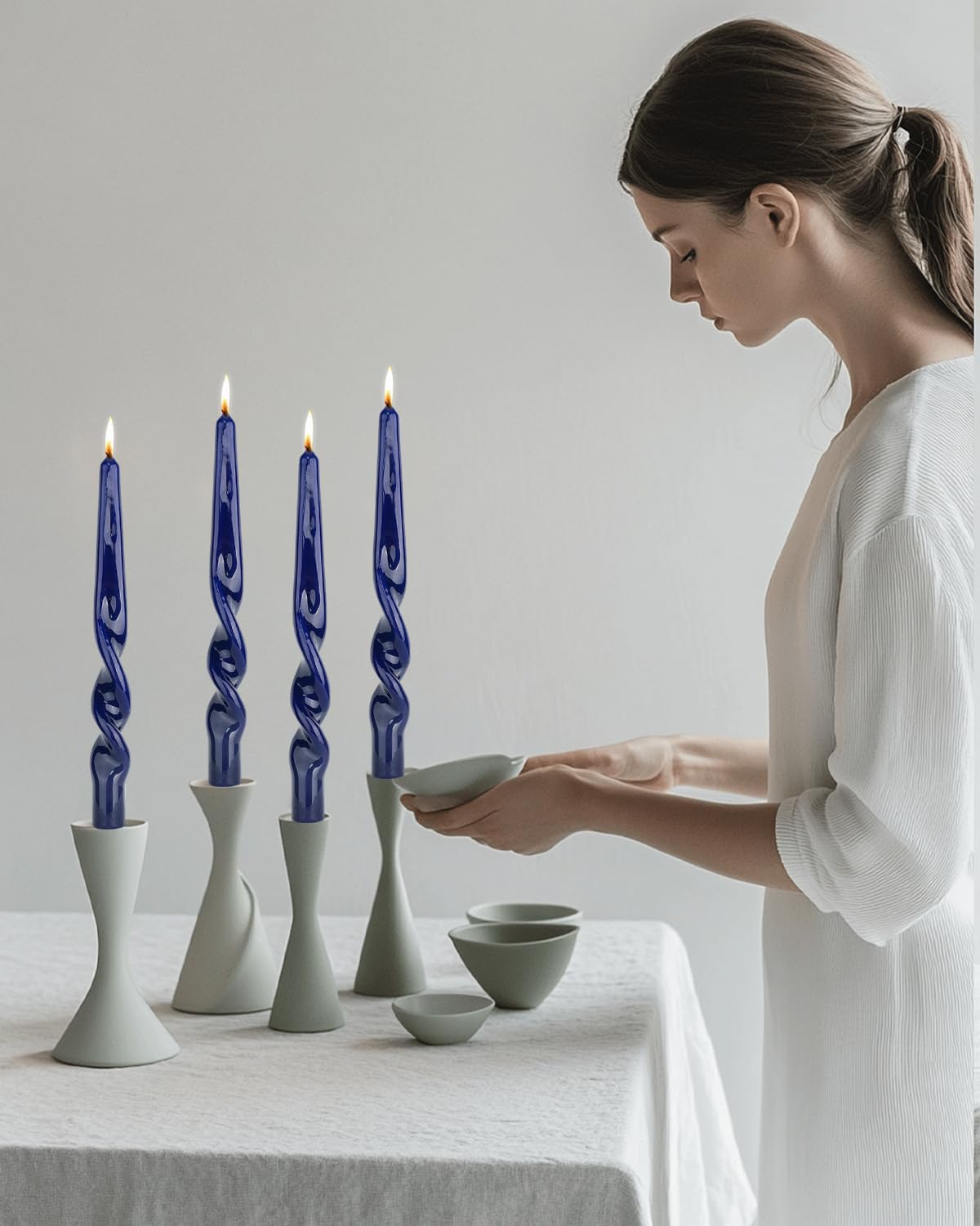 LPUSA Navy Spiral Taper Candles Twisted Candle Conical Stick Candles for Holiday Wedding Party Wax Unscented Dinner Candle Dripless,Christmas Gift10inch,4pcs(Navy-A)