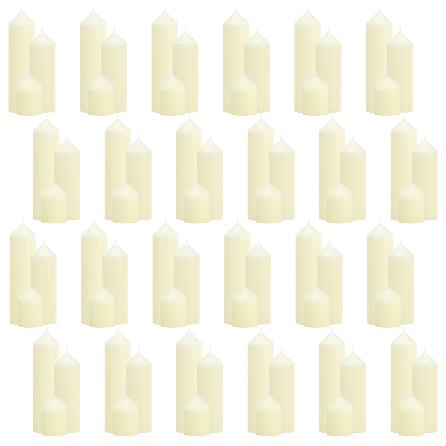 Trxvxo 72 Pcs Ivory Pillar Candles Bulk Set，3 Different Lengths 2 x 3/6/8 Inch (24 Each)，Hurricane Candles，Dripless Unscented Smokeless，Gives You a Better Atmosphere When Organizing an Event Party.