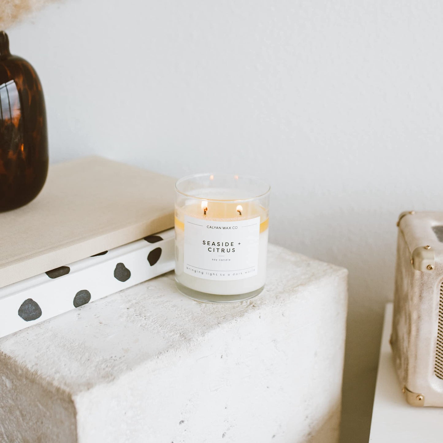 Calyan Wax Co. Seaside & Citrus 2 Wick Scented Candle - 37 Hour Burn - Luxury Clean Soy Wax Candles - Long Lasting Large Glass Jar Candle for Home - 8.8oz