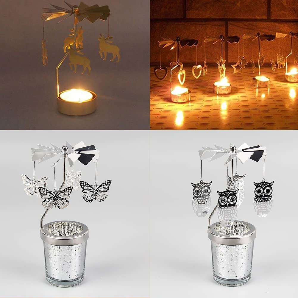 Rotary Candle Holder, Spinning Windmill Candlestick Carousel Candle Tea Light Holder with Romantic Candlestick Ornament for Wedding Party Christmas Home Decor