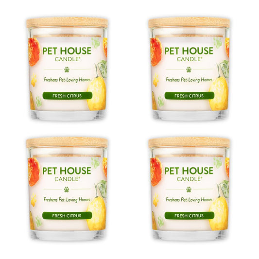 One Fur All Pet House Soy Candles, Clean Burning, Long Lasting, Plant-Based Scented Candles for Pet Odor, Fresh Citrus, 4 Pack