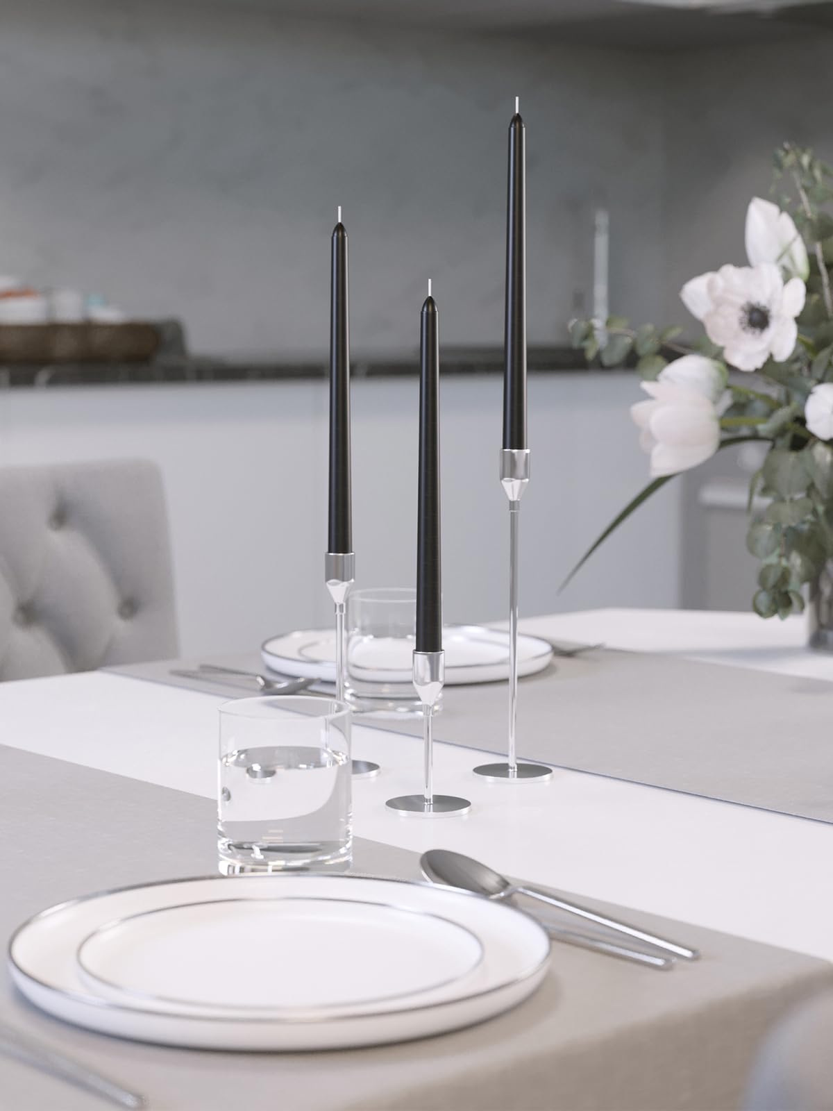 CANDWAX 10 inch Taper Candles Set of 12 - Unscented Black Tapered Candle Sticks - Perfect for Halloween Decoration