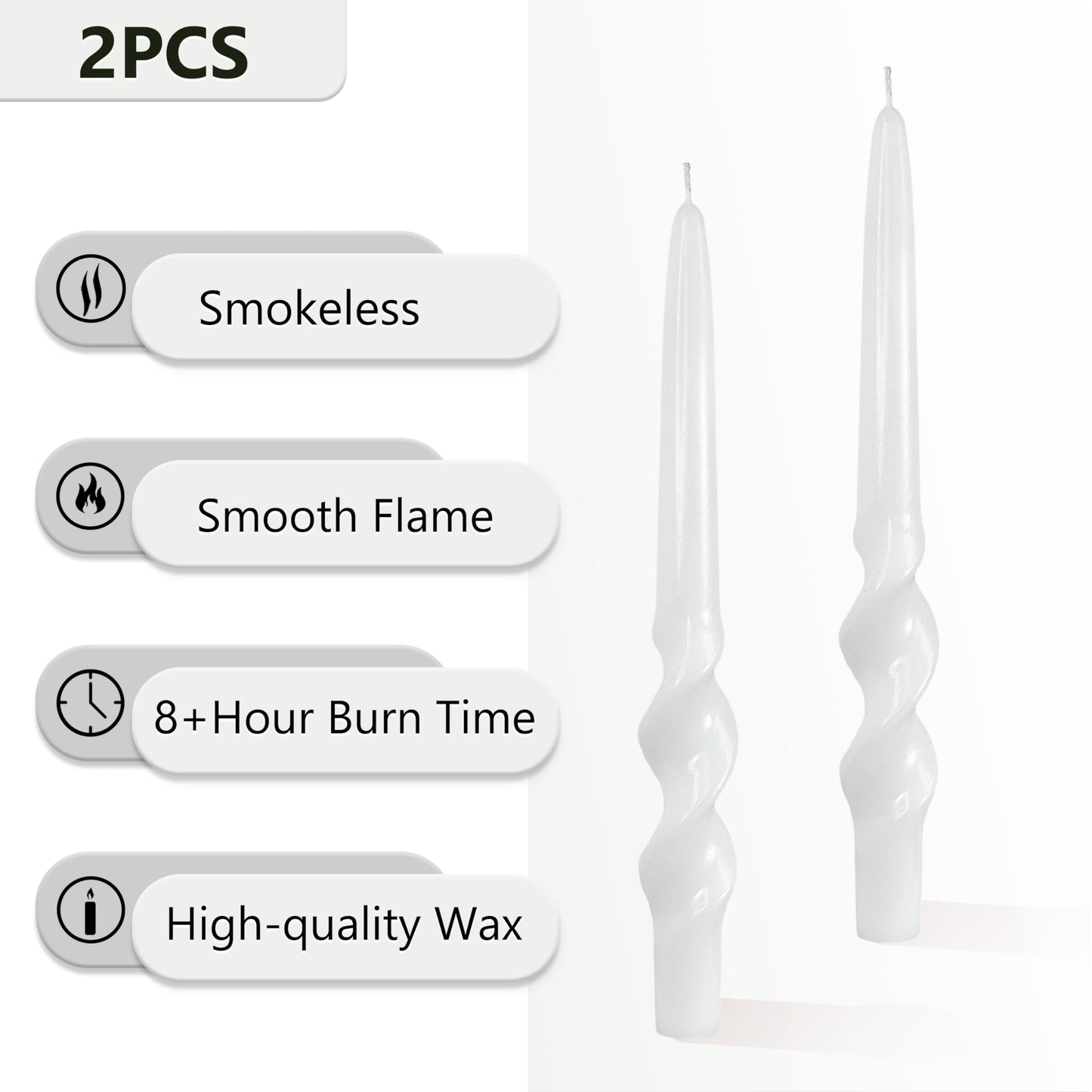 White Taper Candles Twisted Candles Sticks Long Spiral Candlesticks Unscented Candles Smokeless Candle for Wedding Party Dinner Home Decoration