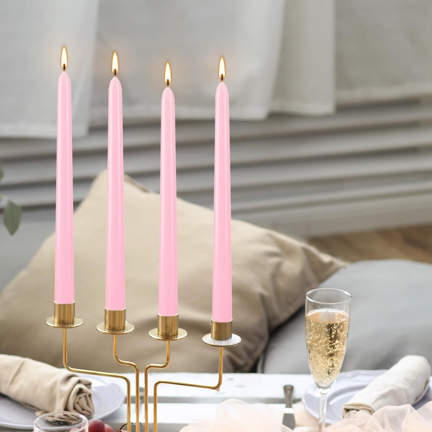 Wfmolcand Valentine's Decorations 10 Inch Pink Taper Candles Set of 24, Dripless and Unscented Candle Sticks for Dinner, Shabbat, Halloween, Christmas, Wedding, 8 Hours