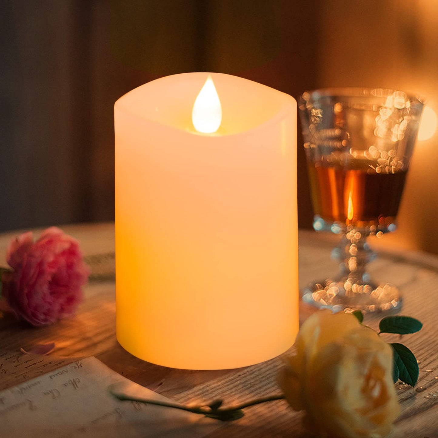 ASLDOIWEH 3x4 Flameless Candles Set of 1, 2AA Battery Life 600 Hours Battery Candles Flickering with Timer, 4 inch Flameless Candles with Remote for Indoor/Outdoor, Ivory