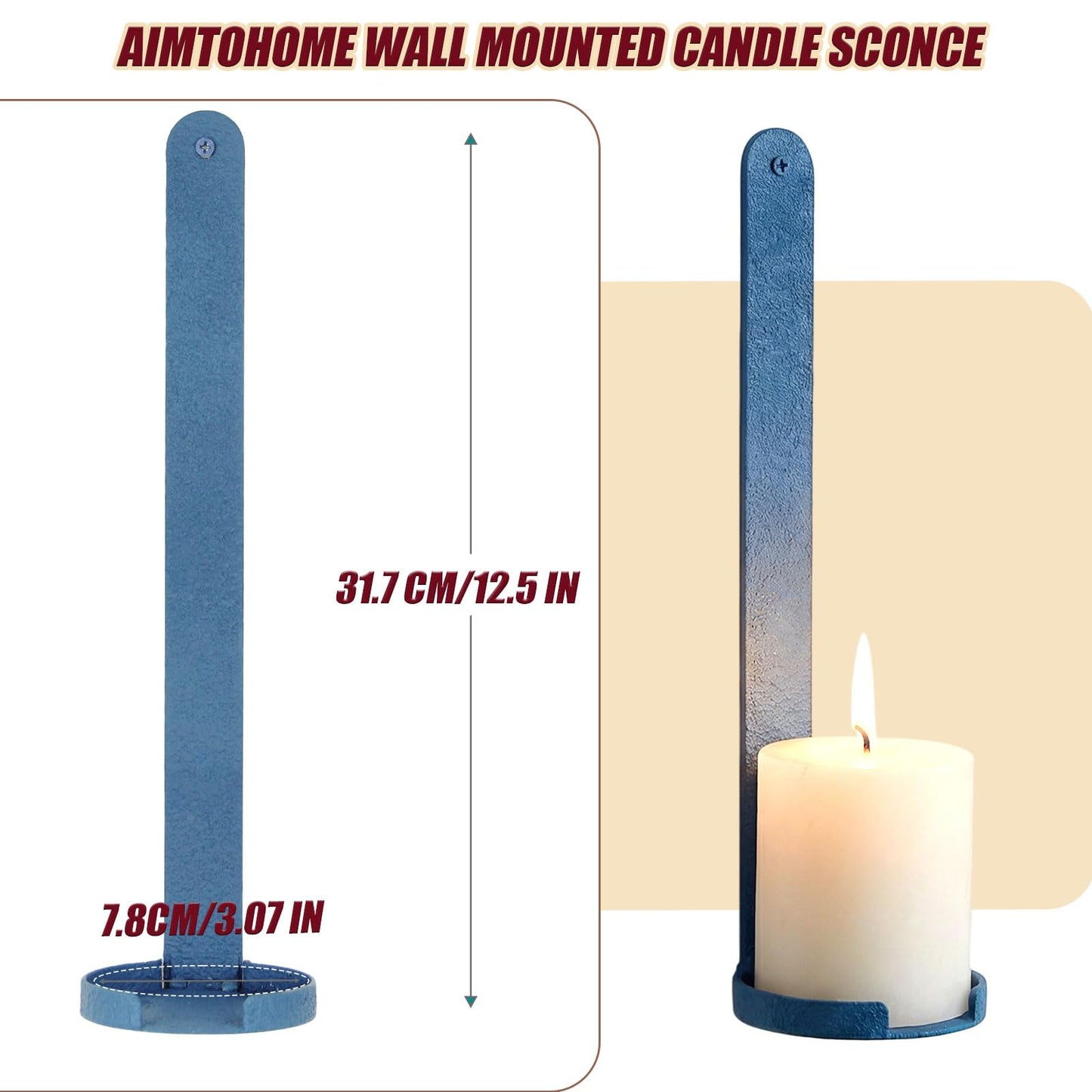 AimtoHome Blue Wall Candle Sconces Set of 2, Cast Iron Wall Mounted Candle Holders, Multi-Purpose Farmhouse & Minimalist Modern Decor for Living Room, Hallway