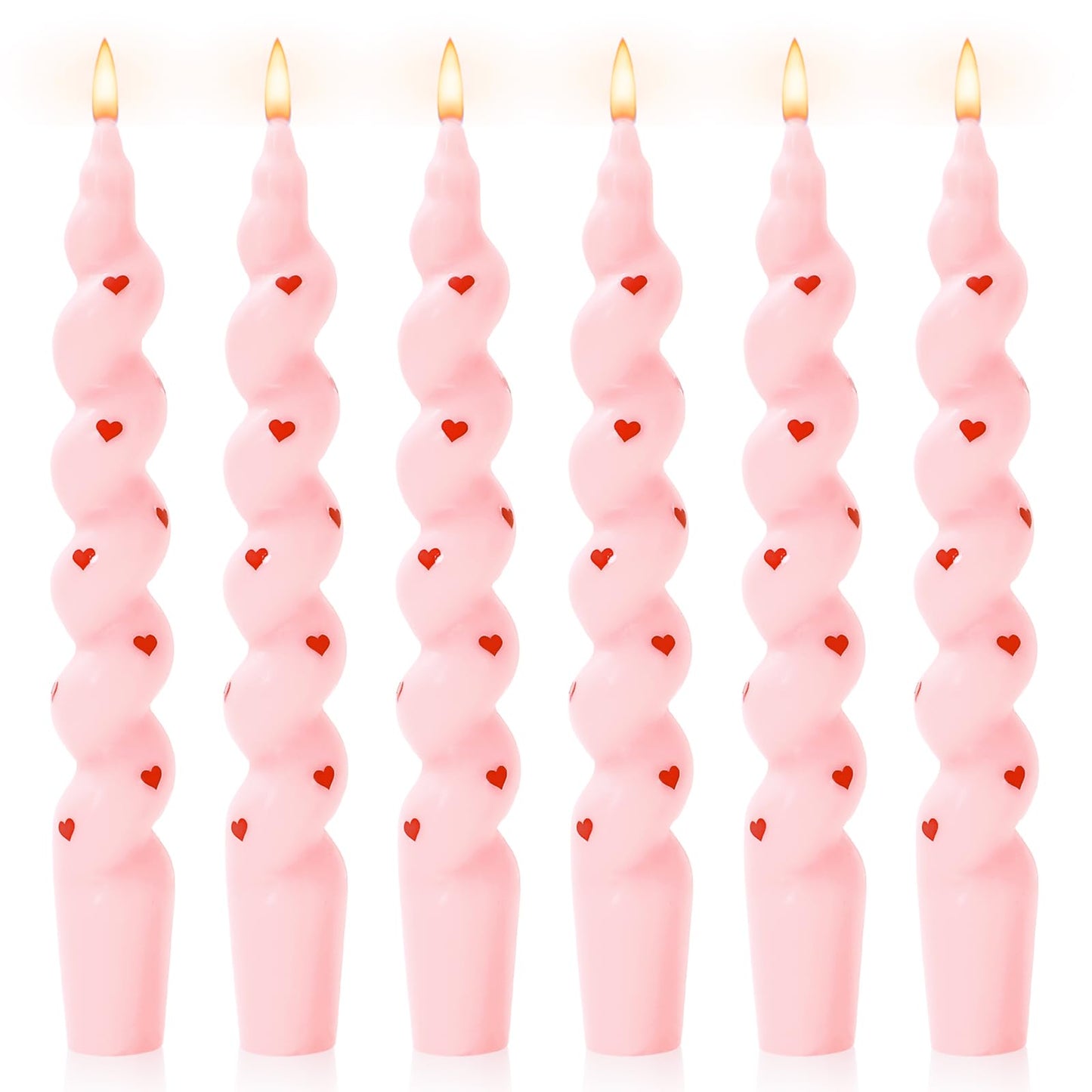 JarThenaAMCS 6Pcs Valentine's Day Spiral Taper Candles 7 Inch Red Pink Heart Decorative Candles Unscented Dripless Twisted Candlesticks for Birthday Wedding Anniversary Party Home Table Decor