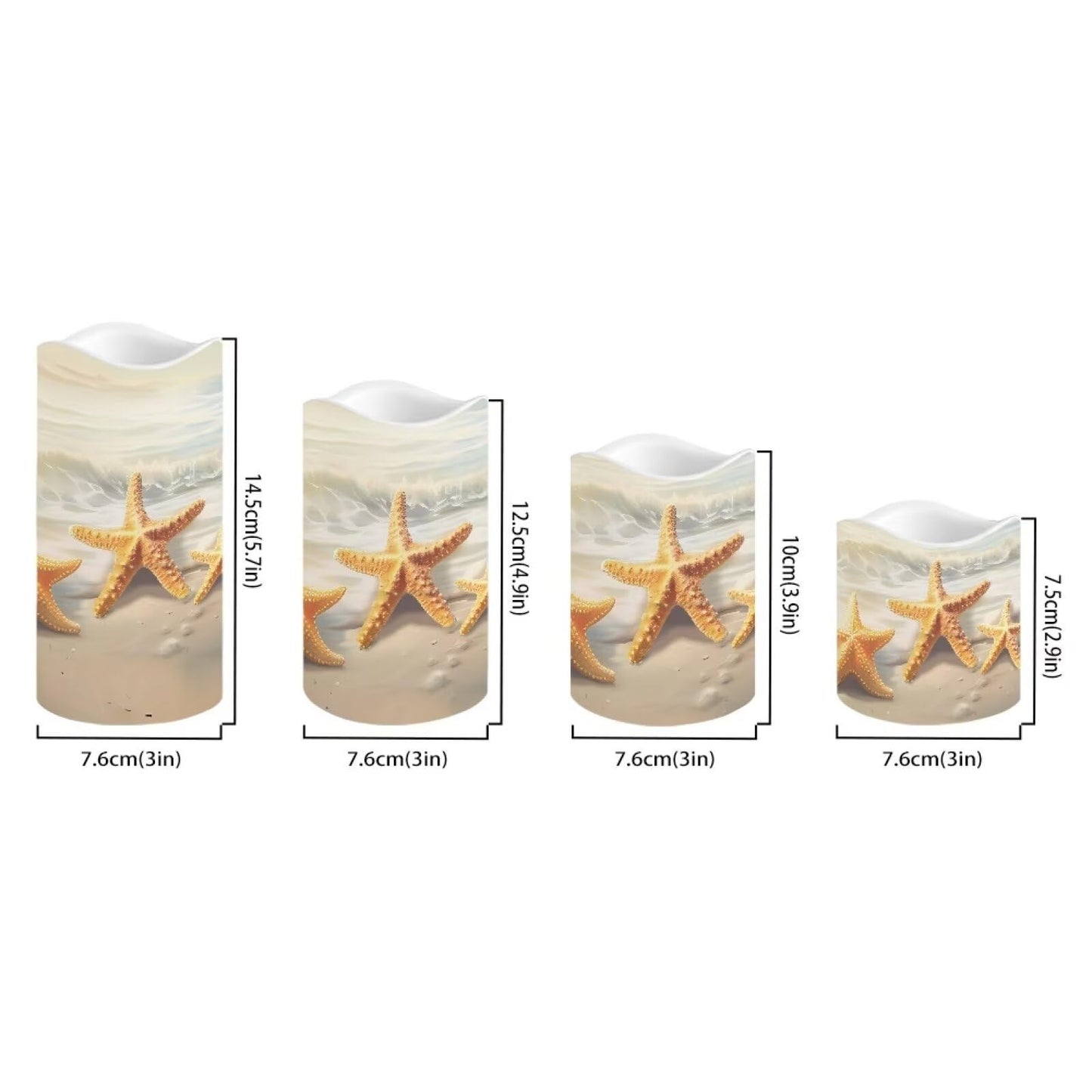 Uorisanigo Starfish Beach Flameless Candles with Remote Flickering Led Candles with Timer Set of 4 Electric Pillar Candles Battery Operated Fake Candles for Kitchen Room Home Decor