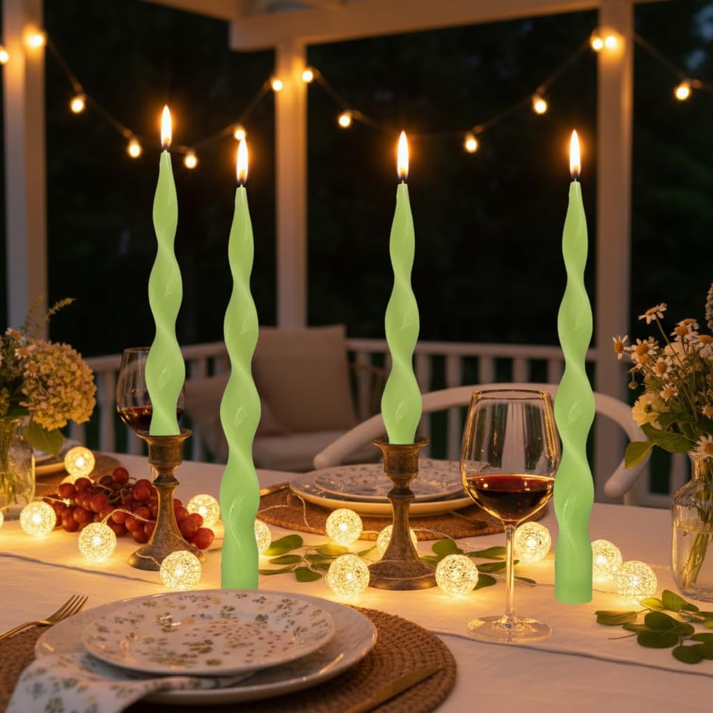 Sage Green Thin Candlesticks Spiral Taper Candle Twisted Candle Sticks 10 INCH Unscented Tapered Candles Smokeless Candles for Summer Rural Farmhouse Style Dinner Home Decor Party Wedding