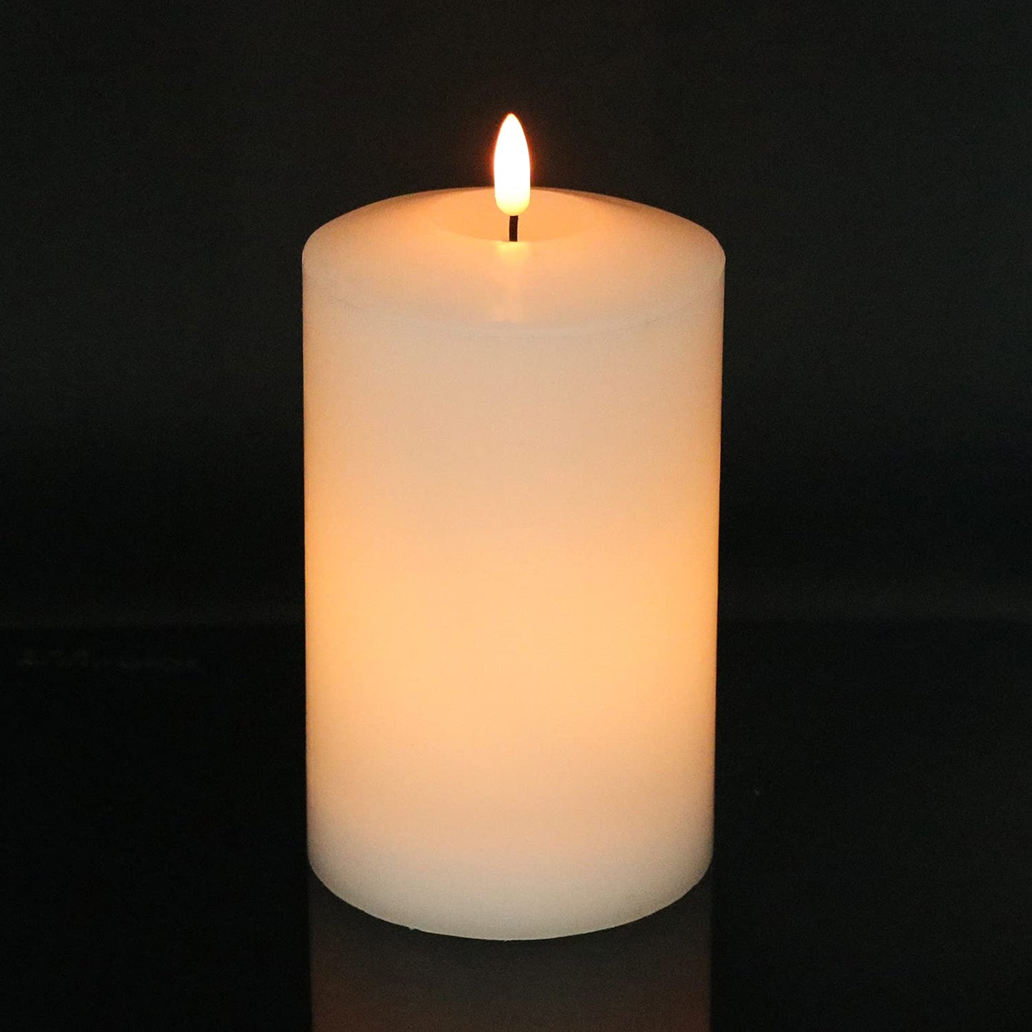 Eldnacele Large Flameless Flickering Candles White 3D Realistic Black Wick with Timer, 4” X 7.5” Battery Operated Real Wax Pillar Candles Warm White for Home Wedding Party Festival Decoration