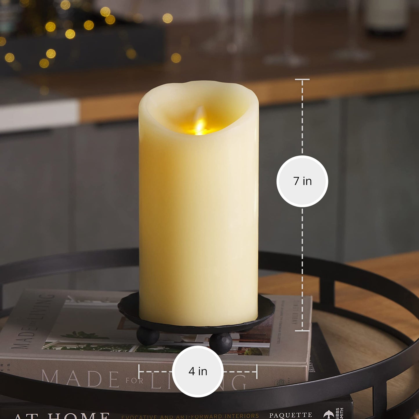 Luminara Scalloped Edge Flameless LED Candle - Ivory 4" x 7" - Real Wax Pillar Battery Operated Moving Flame w/Timer Unscented 1000Hr Runtime