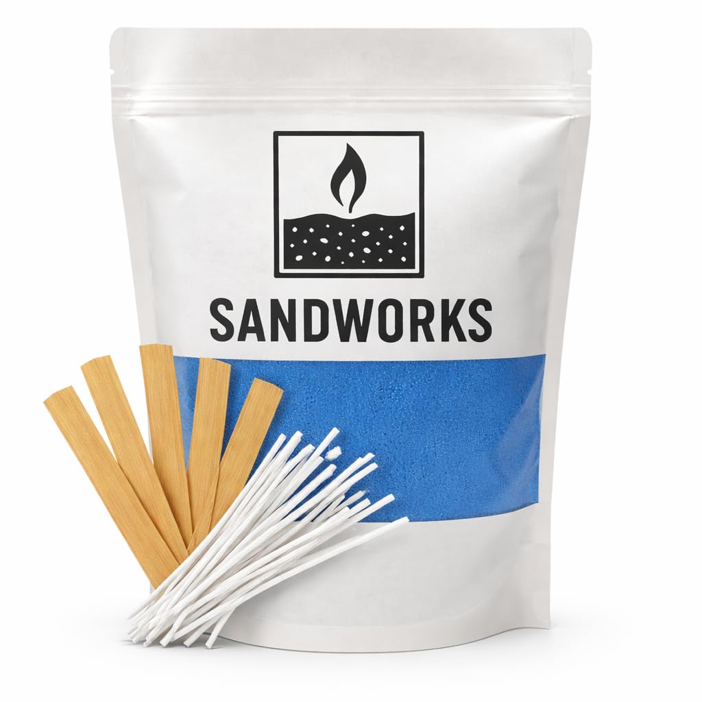 SANDWORKS Sand Wax Candle Making Kit – 5 Wooden Wicks & 15 Cotton Wicks, 500 g Premium Fragrance-Free Sand Wax (Deep Tide Blue)