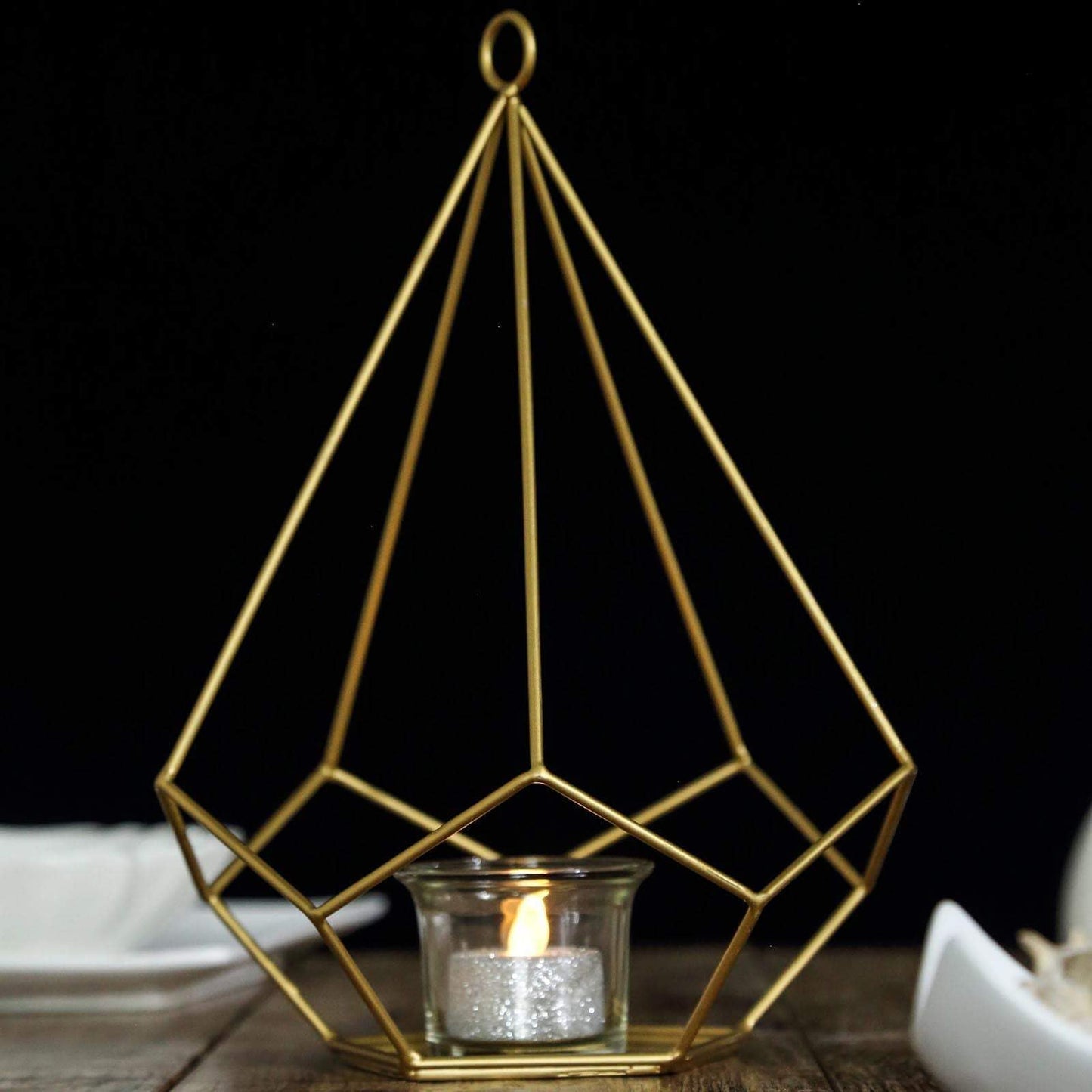 Efavormart 2 Pack Gold 9" Metal Pentagon Geometric Tealight Candle Holders Geometric Floral Centerpiece