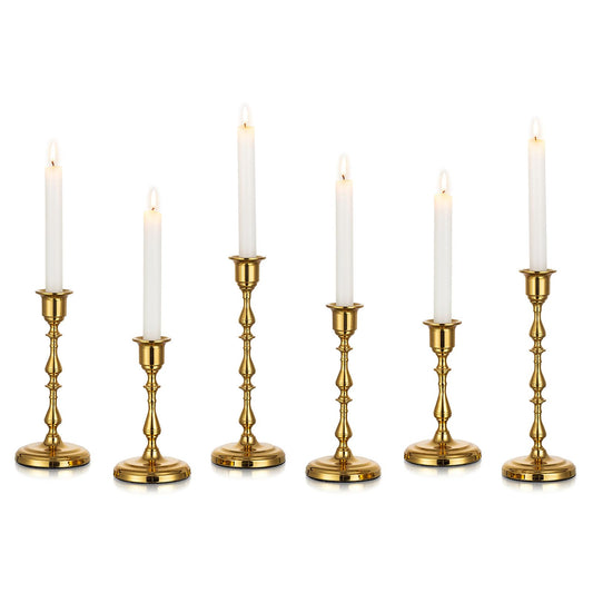 Inweder Brass Candlestick Holders Vintage: Gold Taper Candle Holder Metal Candle Sticks Holder Antique Decoration for Dinning Table Mantel Wedding Centerpieces Christmas Party Set of 6